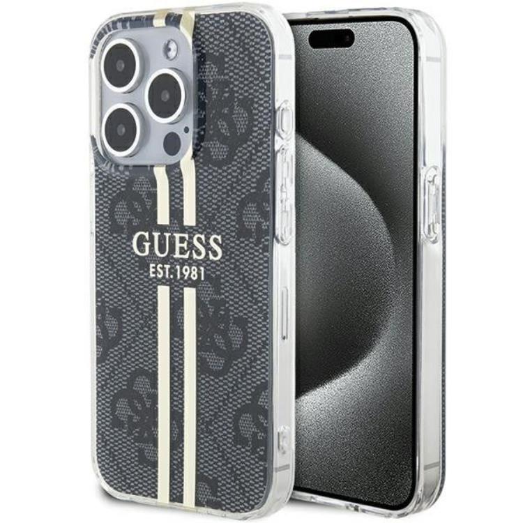 Guess Guess Mobilskal till iPhone 15 Pro Gold Stripes - Svart