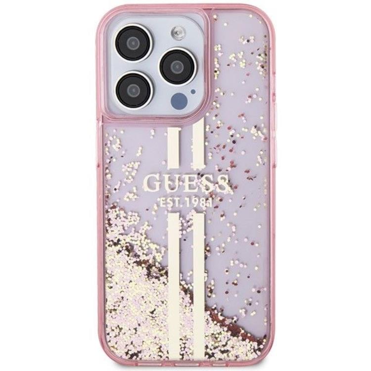 Guess Guess Mobilskal till iPhone 15 Pro Liquid Glitter Gold Stripes
