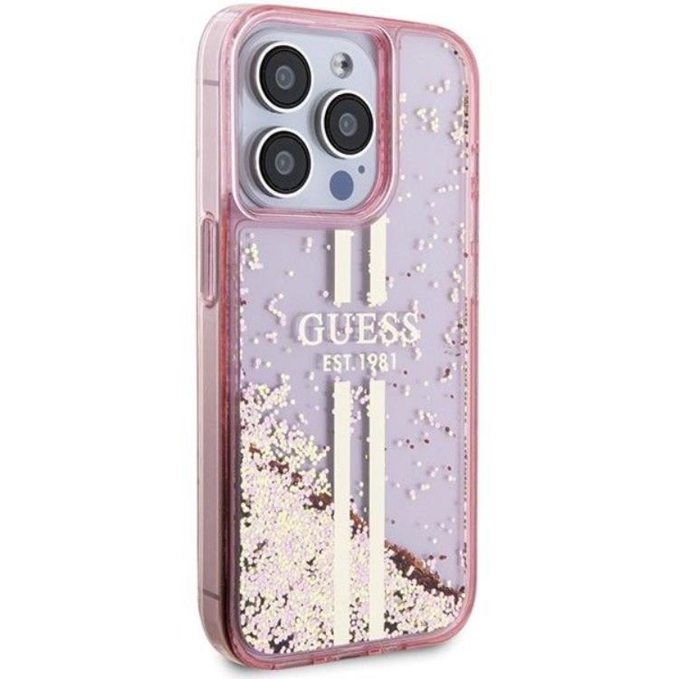Guess Guess Mobilskal till iPhone 15 Pro Liquid Glitter Gold Stripes