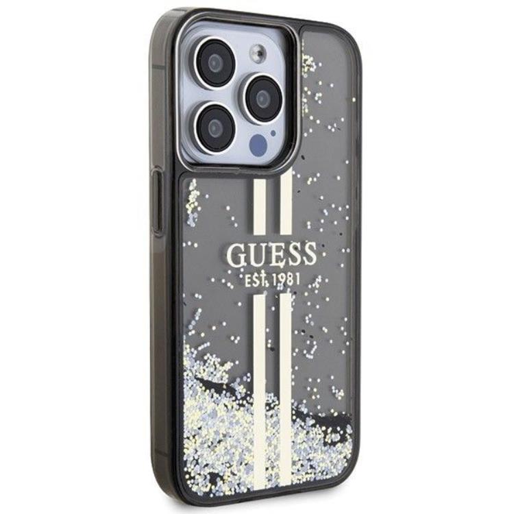 Guess Guess Mobilskal till iPhone 15 Pro Liquid Glitter Gold Stripes