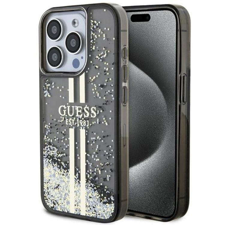 Guess Guess Mobilskal till iPhone 15 Pro Liquid Glitter Gold Stripes