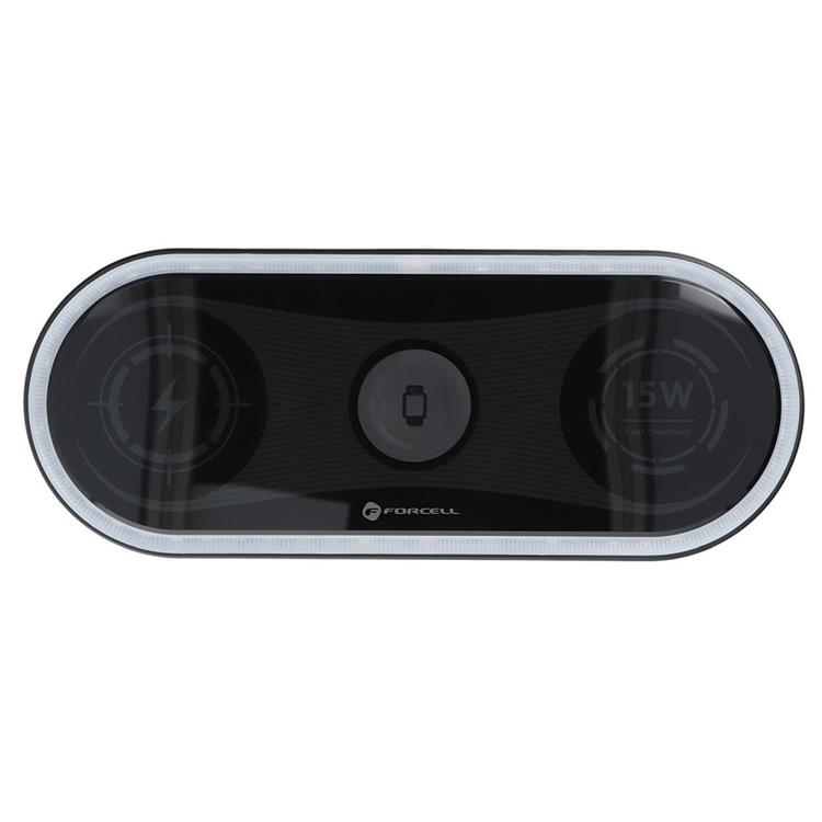 Forcell Forcell 3-in-1 Trådlös Laddare Induktionsladdare F-Energy 15W - Svart