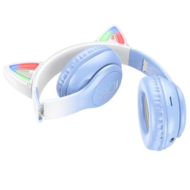 Hoco Hoco Bluetooth On-Ear Hörlurar Cat Ear - Crystal Blå