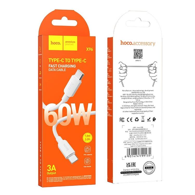 Hoco Hoco USB-C till USB-C kabel 1m 60W - Vit