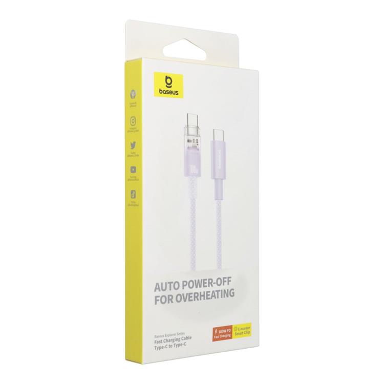 BASEUS Baseus USB-C till USB-C kabel 2m 100W - Rosa