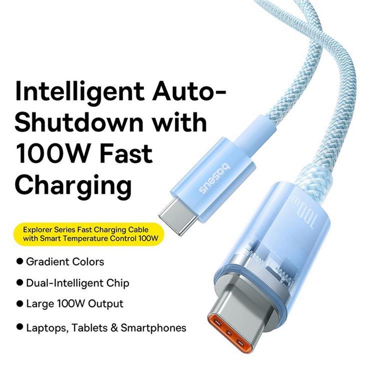 BASEUS Baseus USB-C till USB-C kabel 2m 100W - Blå