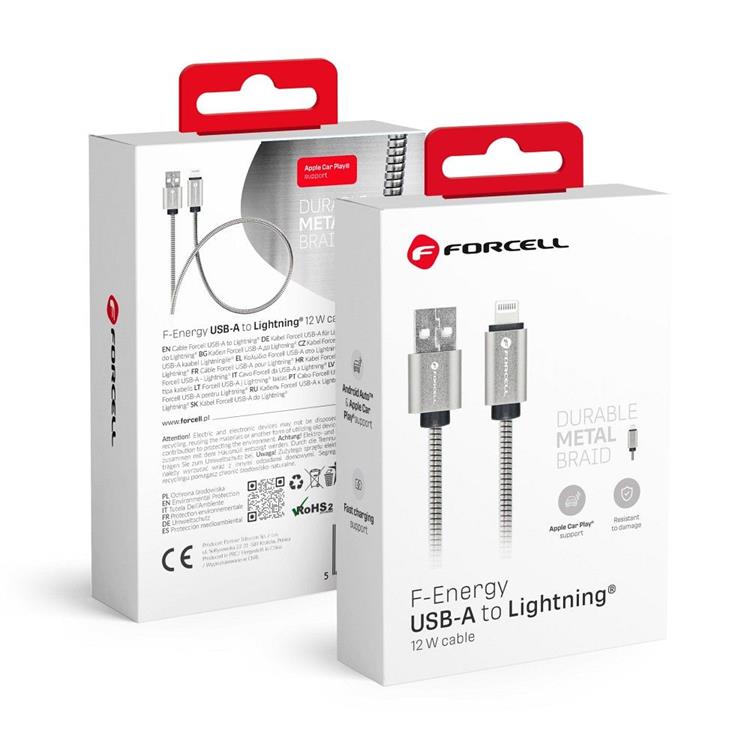 Forcell Forcell USB-A till Lightning kabel C236 1m - Silver
