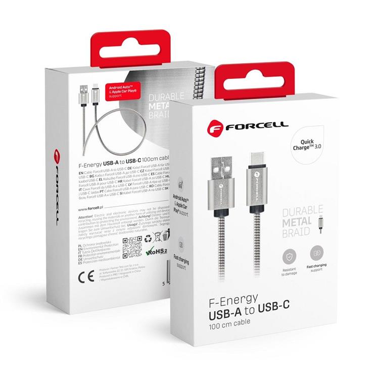 Forcell Forcell USB-C till USB-A kabel C234 1m - Silver