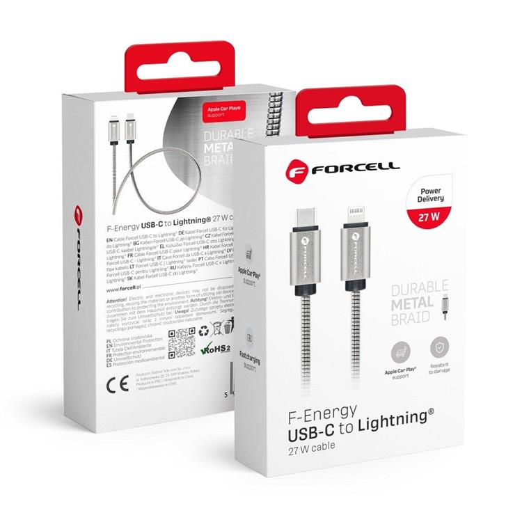 Forcell Forcell USB-C till Lightning kabel C236 1m - Silver