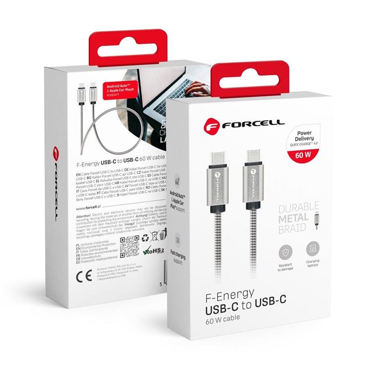 Forcell Forcell USB-C till USB-C kabel C237 1m - Silver