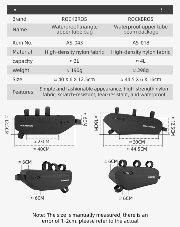 Rockbros Rockbros Cykelväska Med Kardborreband AS-043 - Svart