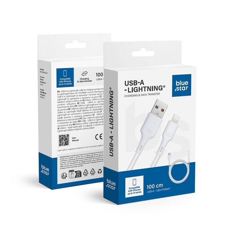 Blue Star Blue Star USB-A till Lightning kabel 1m - Vit