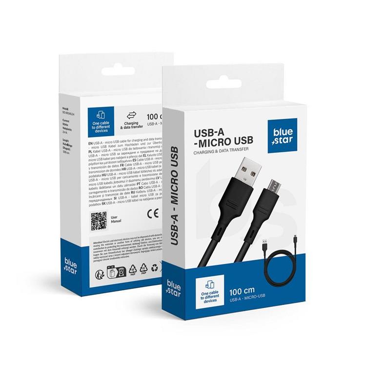 Blue Star Blue Star Kabel USB-A Till Micro USB 1m - Svart