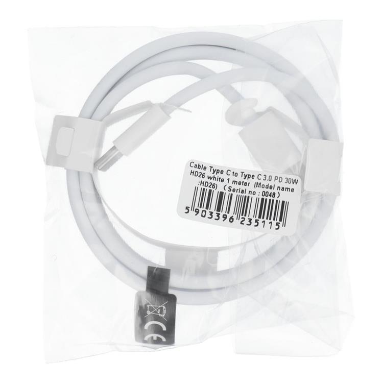 OEM USB-C till USB-C kabel 1m 30W HD26- Vit