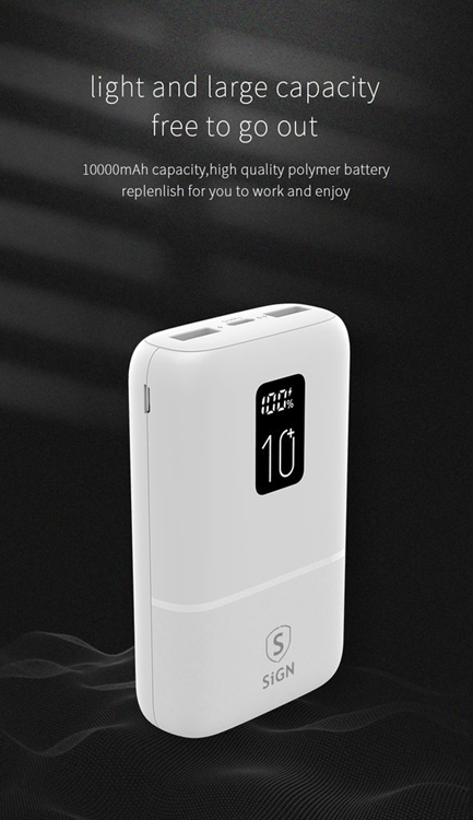 SiGN SiGN Mini Q.C Powerbank med Display 10.000mAh - Vit