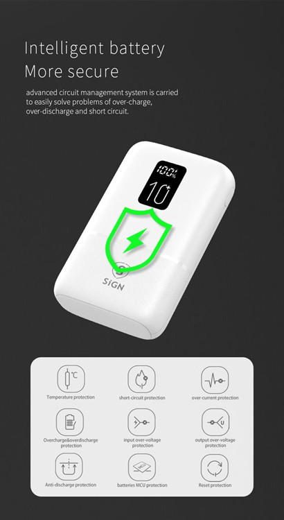 SiGN SiGN Mini Q.C Powerbank med Display 10.000mAh - Vit