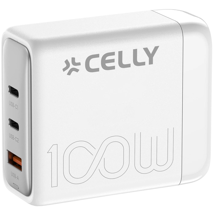 Celly Celly 1 x USB-A + 2 x USB-C Kraftverk (100W) - Vit