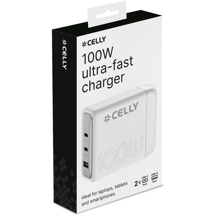Celly Celly 1 x USB-A + 2 x USB-C Kraftverk (100W) - Vit