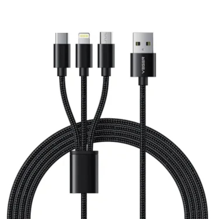 Veger Veger 3in1 USB-A till USB-C Lightning microUSB kabel 1.2m