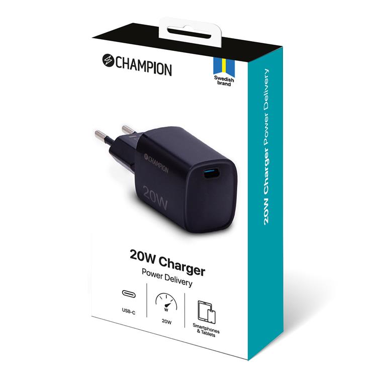 Champion Champion Väggladdare USB-C 20W - Svart