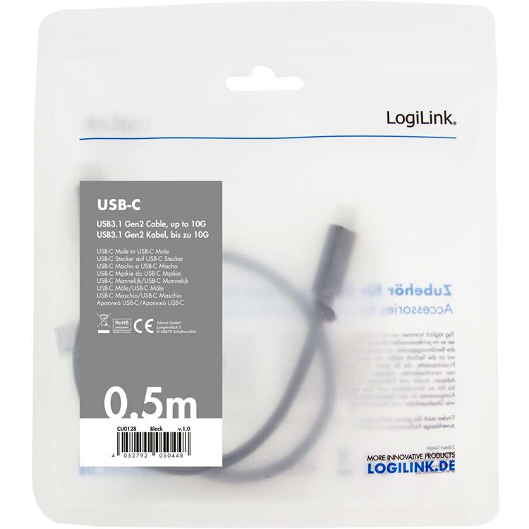 LogiLink Logilink USB-C till USB-C kabel 0.5m 100W - Svart