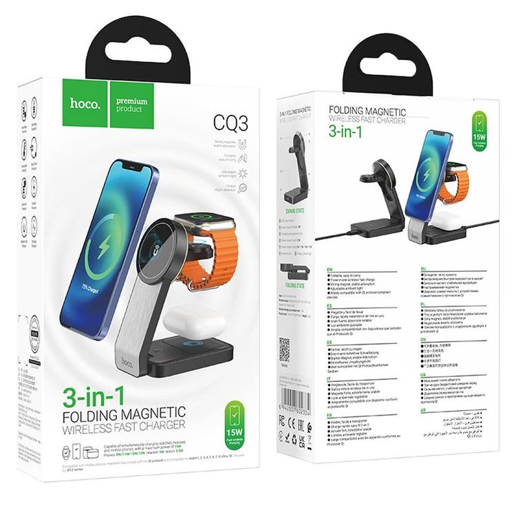 Hoco HOCO 3-in-1 Trådlös laddare iPhone - Apple Watch - Airpods - Svart