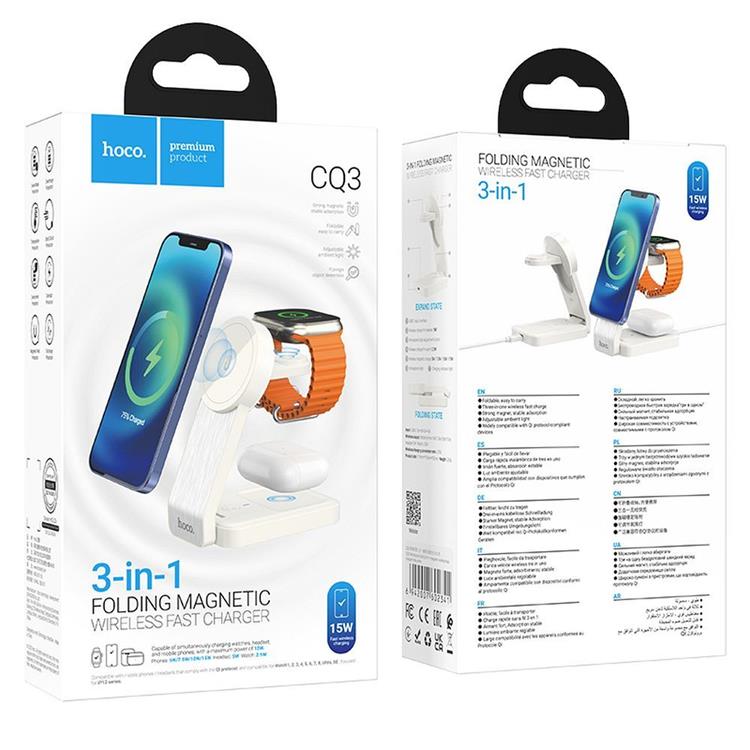 Hoco HOCO 3-in-1 Trådlös laddare iPhone - Apple Watch - Airpods - Vit