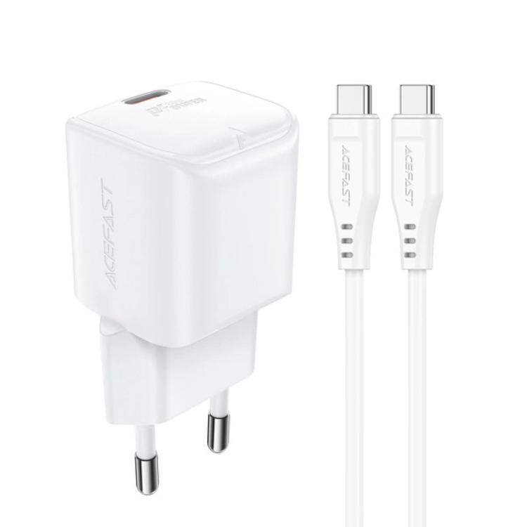 Acefast Acefast Väggladdare USB-C 30W GaN A77 Mini Med Kabel - Vit