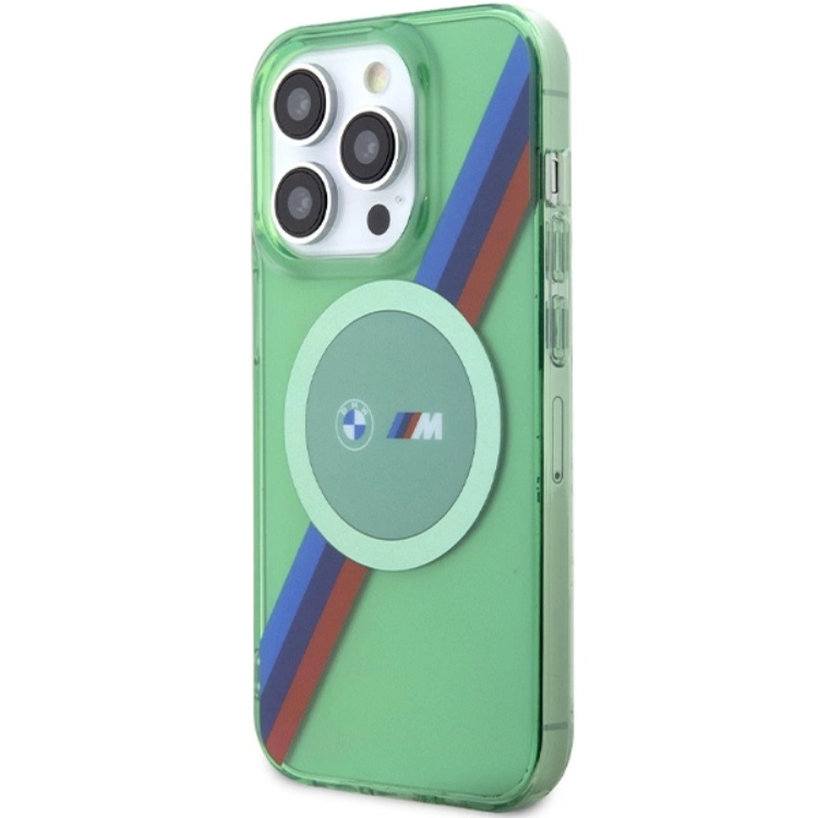 BMW BMW Mobilskal till iPhone 15 Pro Magsafe M Tricolor Stripes - Grön