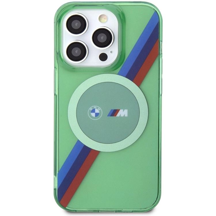 BMW BMW Mobilskal till iPhone 15 Pro Magsafe M Tricolor Stripes - Grön