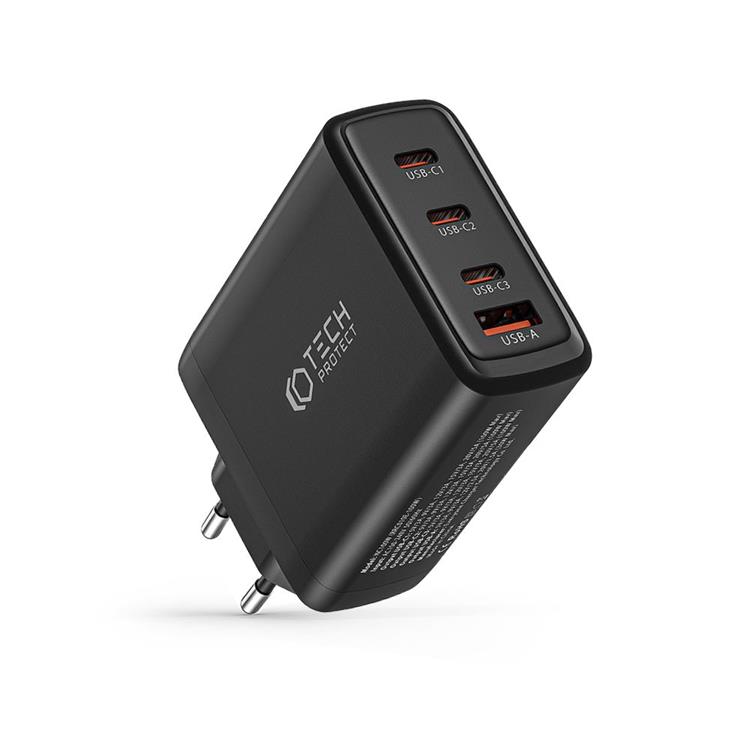 Tech-Protect Tech-Protect 4-Port Väggladdare 3x USB-C/1x USB-A PD100W - Svart