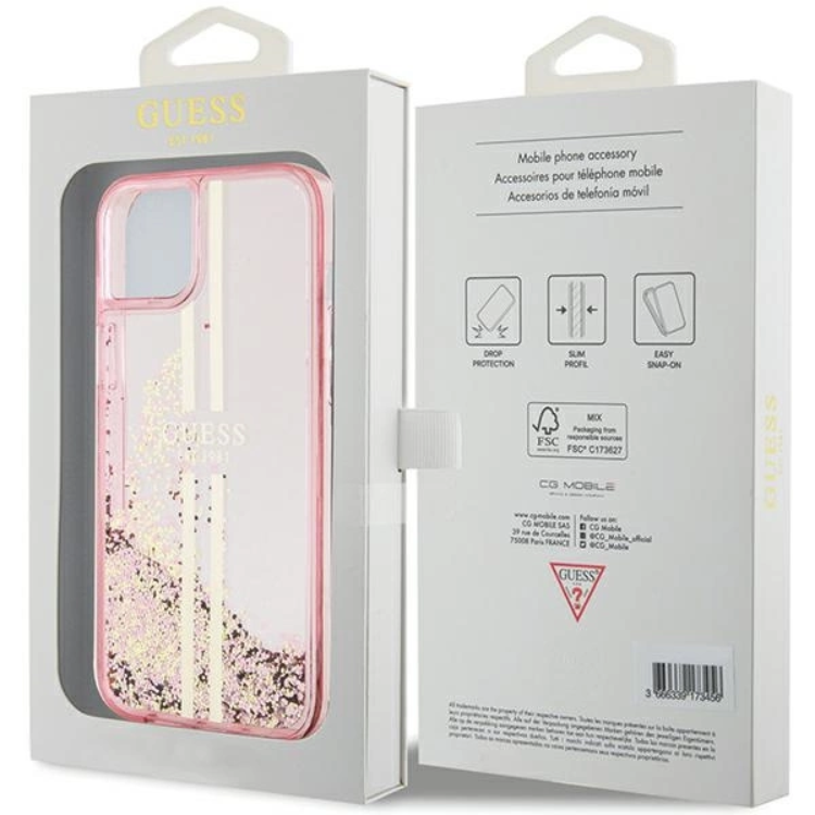 Guess Guess iPhone 15/14 Plus Mobilskal Liquid Glitter Gold Stripes