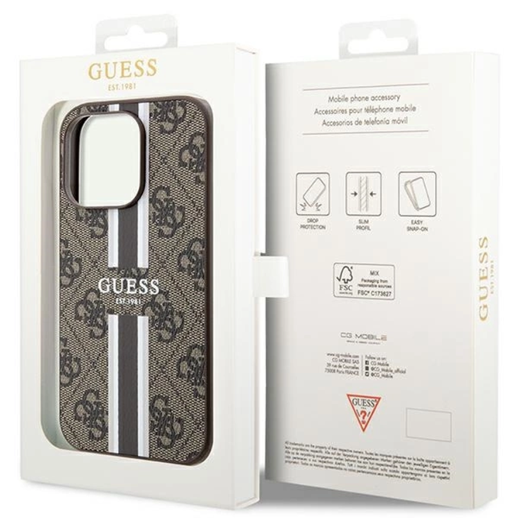 Guess Guess Mobilskal till iPhone 15 Pro Magsafe Printed Stripes - Brun