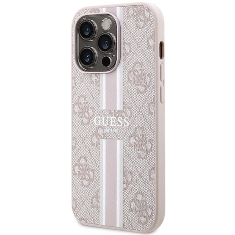 Guess Guess Mobilskal till iPhone 15 Pro Magsafe Printed Stripes - Rosa