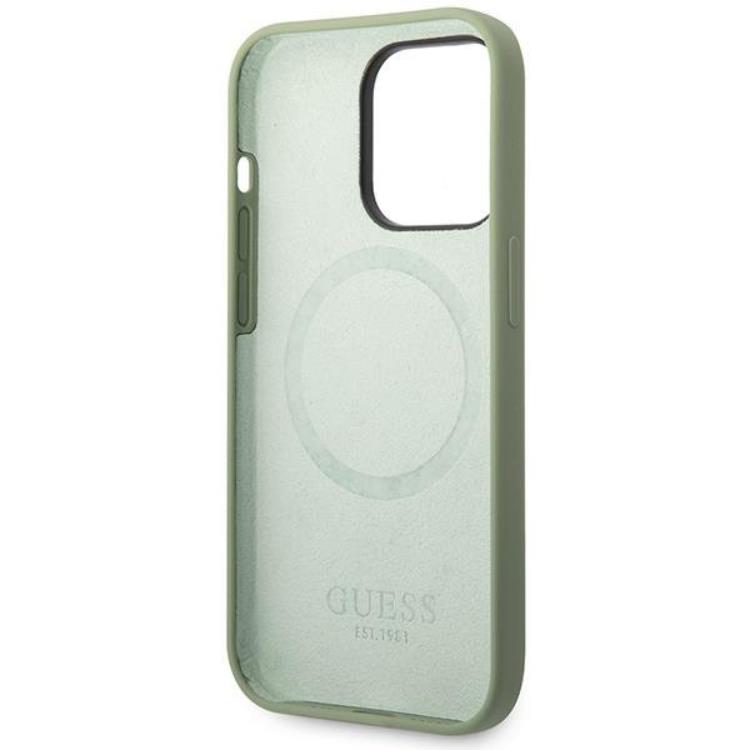 Guess Guess Mobilskal till iPhone 14 Pro Max Magsafe Logo Plate - Grön