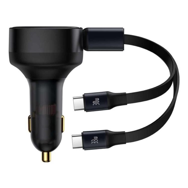 BASEUS Baseus Billaddare 2x USB-C - Svart