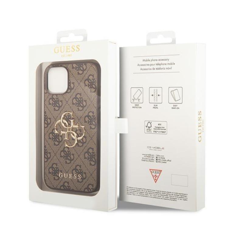 Guess Guess Mobilskal till iPhone 15 Big Metall Logo - Brun