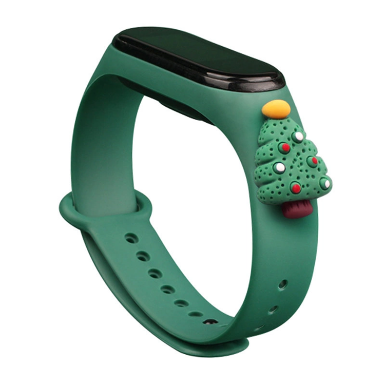 OEM Xiaomi Mi Band 3/4 Silikon Strap Christmas Tree 2 - Mörkgrön
