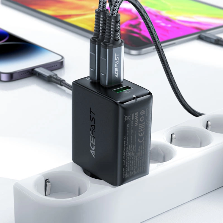 Acefast Acefast GaN Snabbladdare 2x USB-C USB-A QC4+ 65W - Vit
