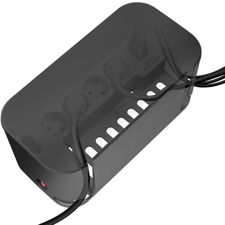 LogiLink LogiLink Cable box - Kabelgömma med grenuttag + USB-A/USB-C-laddning Svart