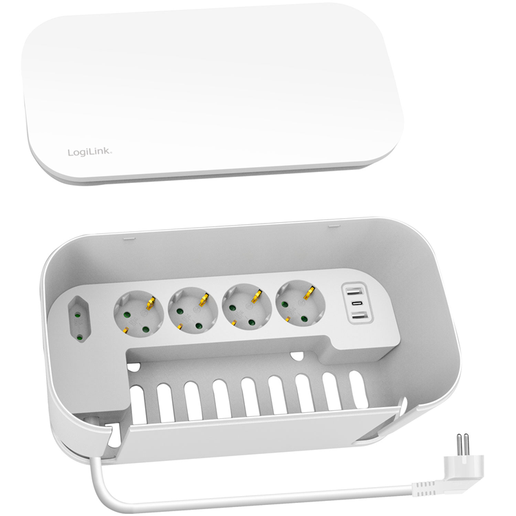 LogiLink LogiLink Cable box - Kabelgömma med grenuttag + USB-A/USB-C-laddning Vit