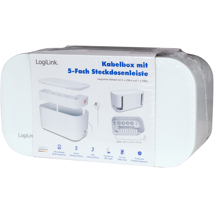 LogiLink LogiLink Cable box - Kabelgömma med grenuttag + USB-A/USB-C-laddning Vit