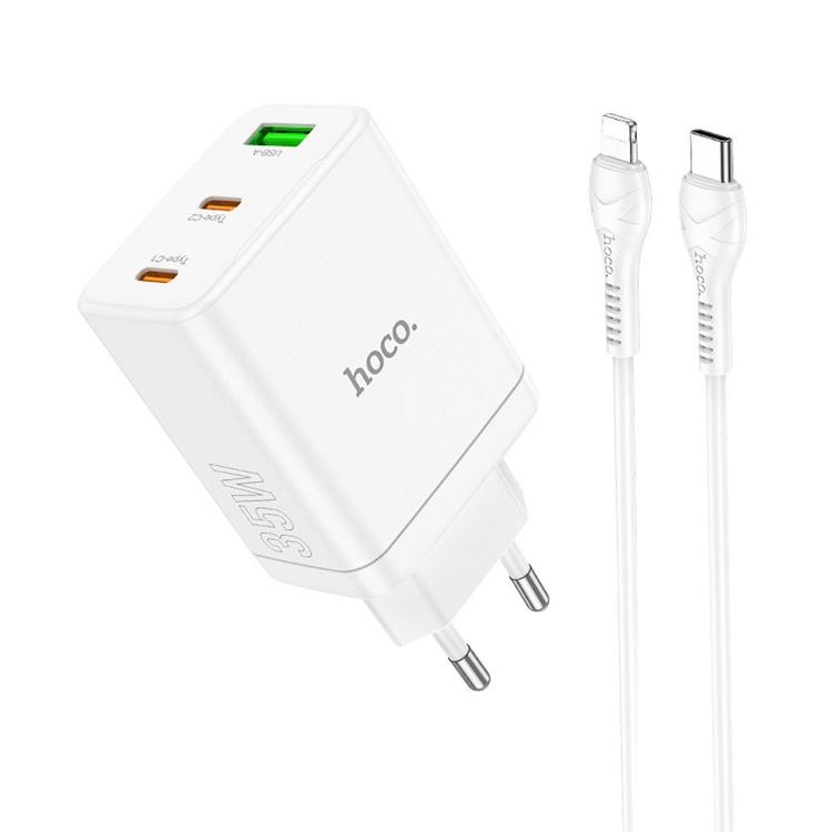 Hoco Hoco Väggladdare 35W 2xType C - USB A med Typ-C to Lightning Kabel 1m