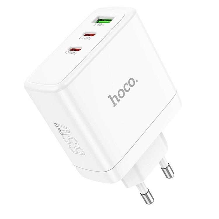 Hoco Hoco Väggladdare 2 x Type C + USB A 65W GaN - Vit