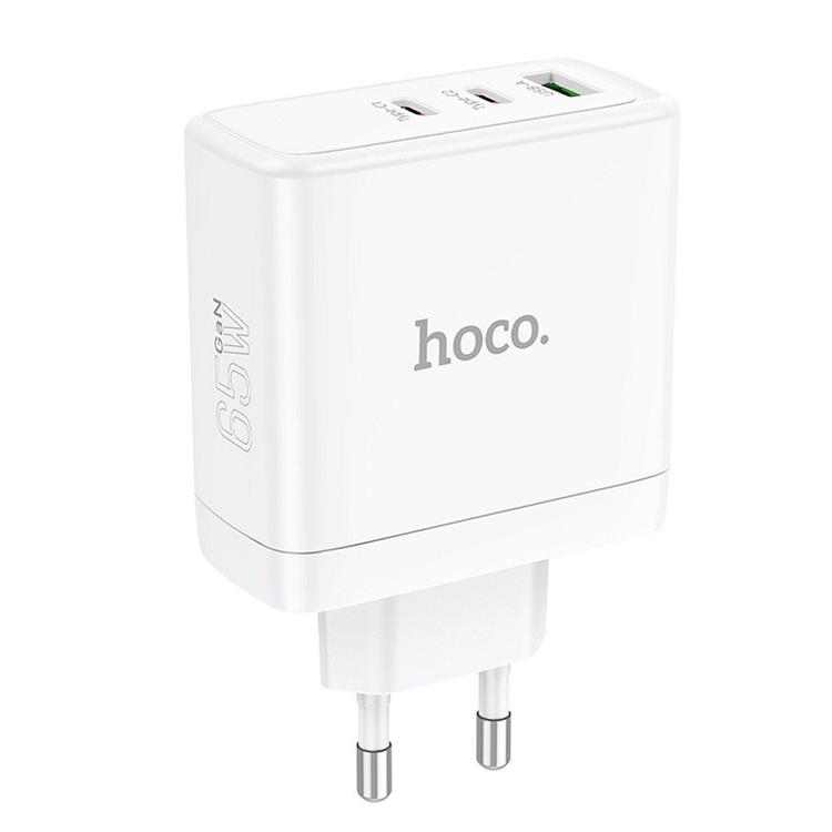 Hoco Hoco Väggladdare 2 x Type C + USB A 65W GaN - Vit