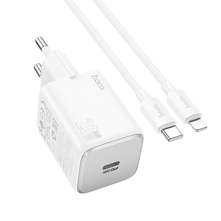 Hoco Hoco Väggladdare 20W Type C + Kable USB-C till Lightning Kabel 1m - Vit