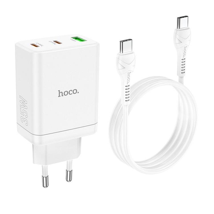 Hoco Hoco Väggladdare 35W 2xType C + USB A med Typ-C Kabel 1m - Vit