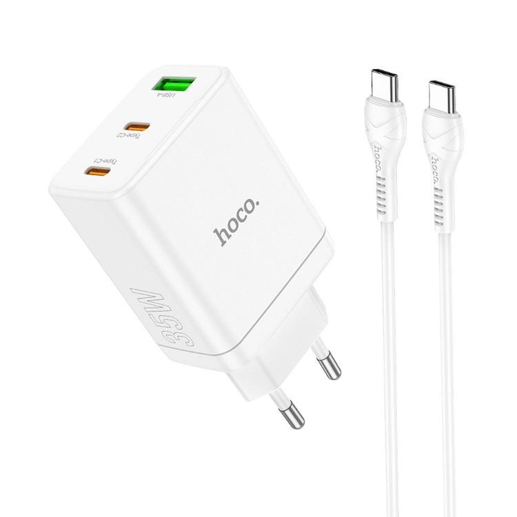 Hoco Hoco Väggladdare 35W 2xType C + USB A med Typ-C Kabel 1m - Vit