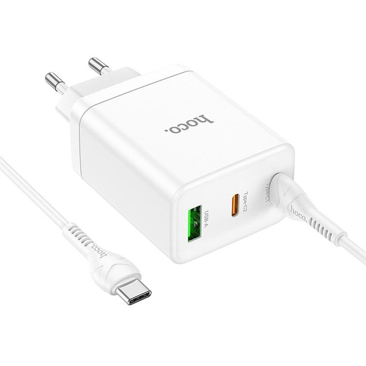 Hoco Hoco Väggladdare 35W 2xType C + USB A med Typ-C Kabel 1m - Vit