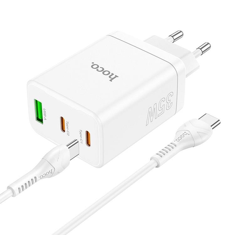 Hoco Hoco Väggladdare 35W 2xType C + USB A med Typ-C Kabel 1m - Vit